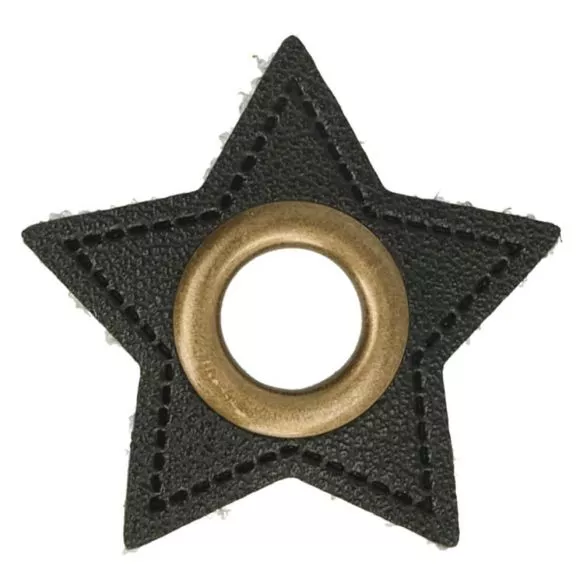 Nestelogen (brons 8 mm) op zwart imitatieleder ster (32 mm)
