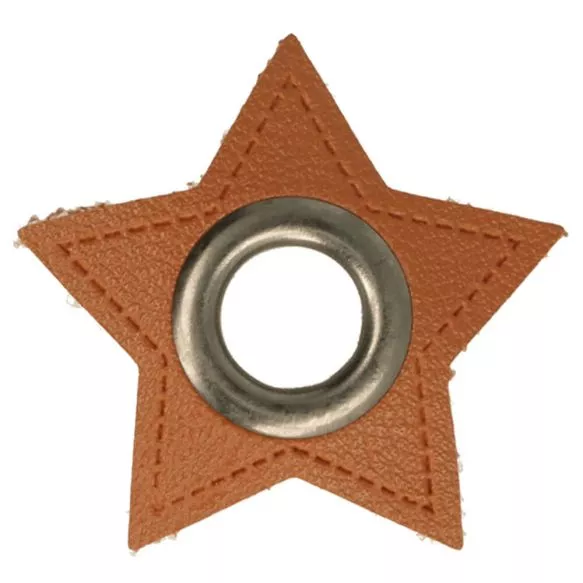 Nestelogen (nikkel 8 mm) op bruin imitatieleder ster (32 mm)