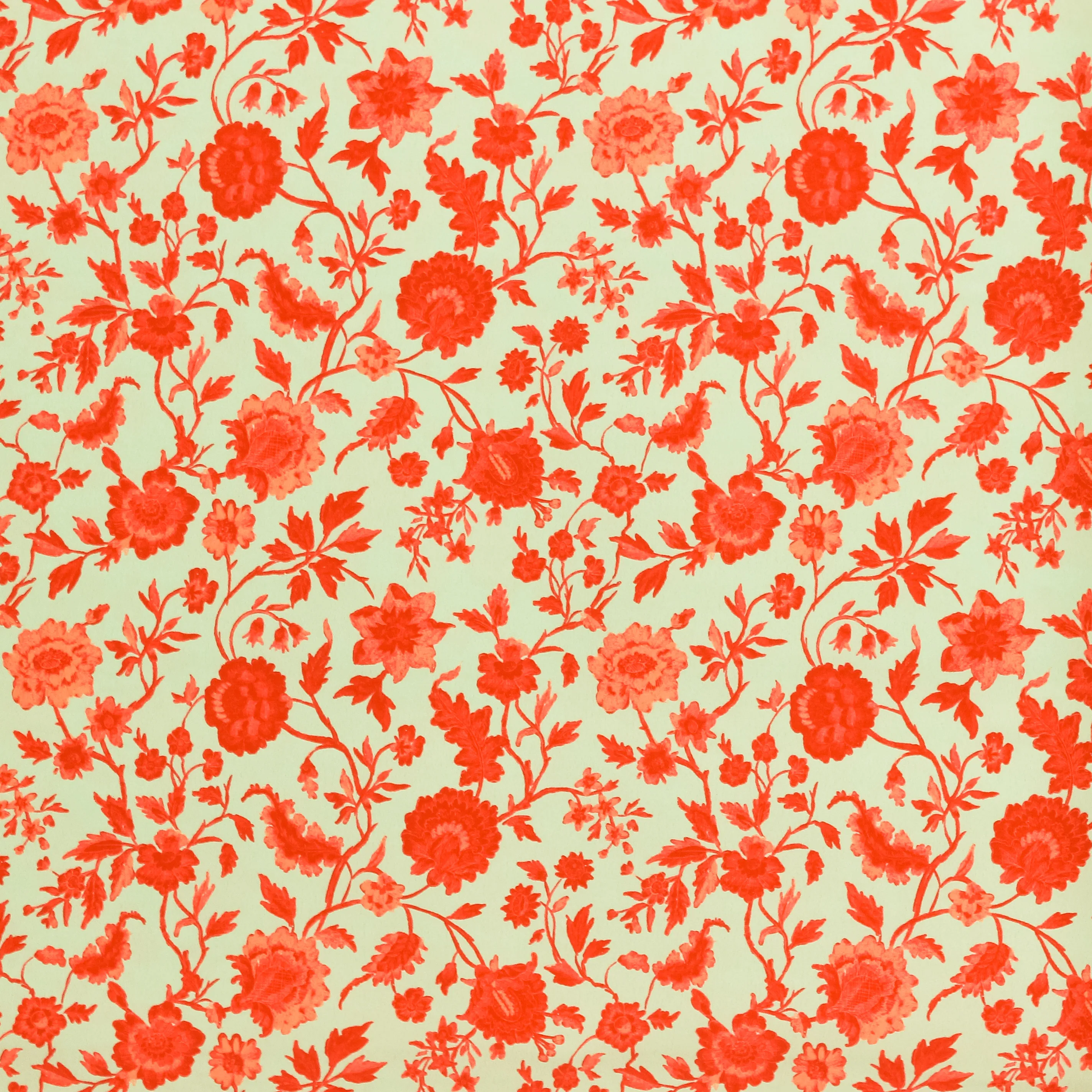 Lichtgroene polyester met rode bloemen