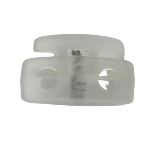 Koordstopper plastic 2 gaten - dik ovaal (bootvorm) 27 mm - transparant