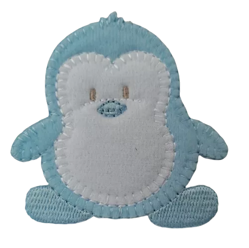 Applicatie - babyblauwe pinguïn - 7 x 6,5 cm