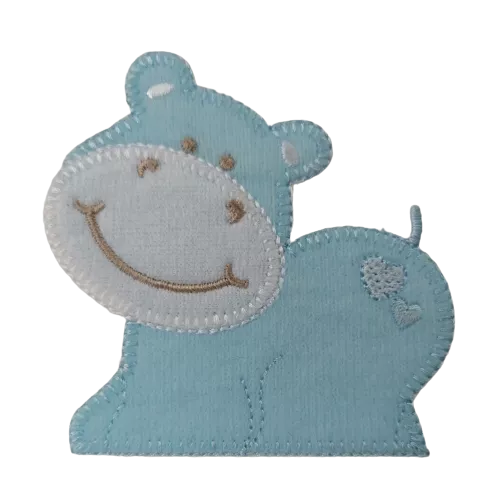 Applicatie - baby blauw nijlpaard - 7 x 7 cm