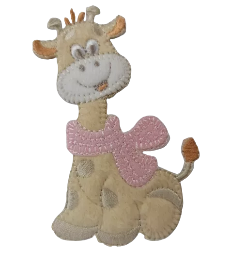 Applicatie - baby giraf met roze sjaal - 9 x 6 cm