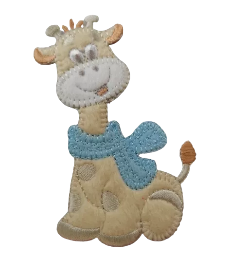 Applicatie - baby giraf met blauwe sjaal - 9 x 6 cm