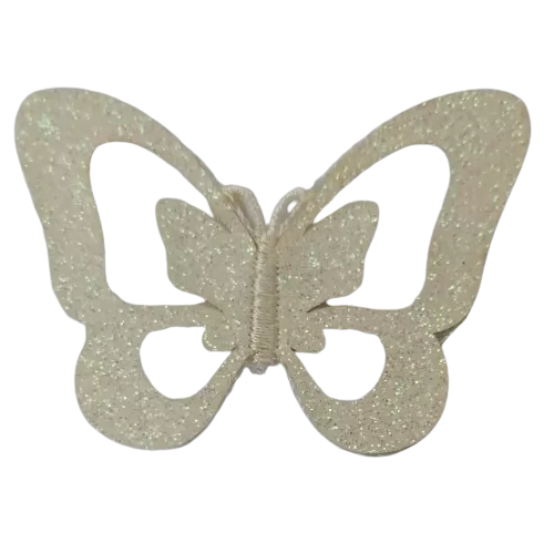 Applicatie - vlinder in witte glitter met transparante vleugels - 5 x 4 cm