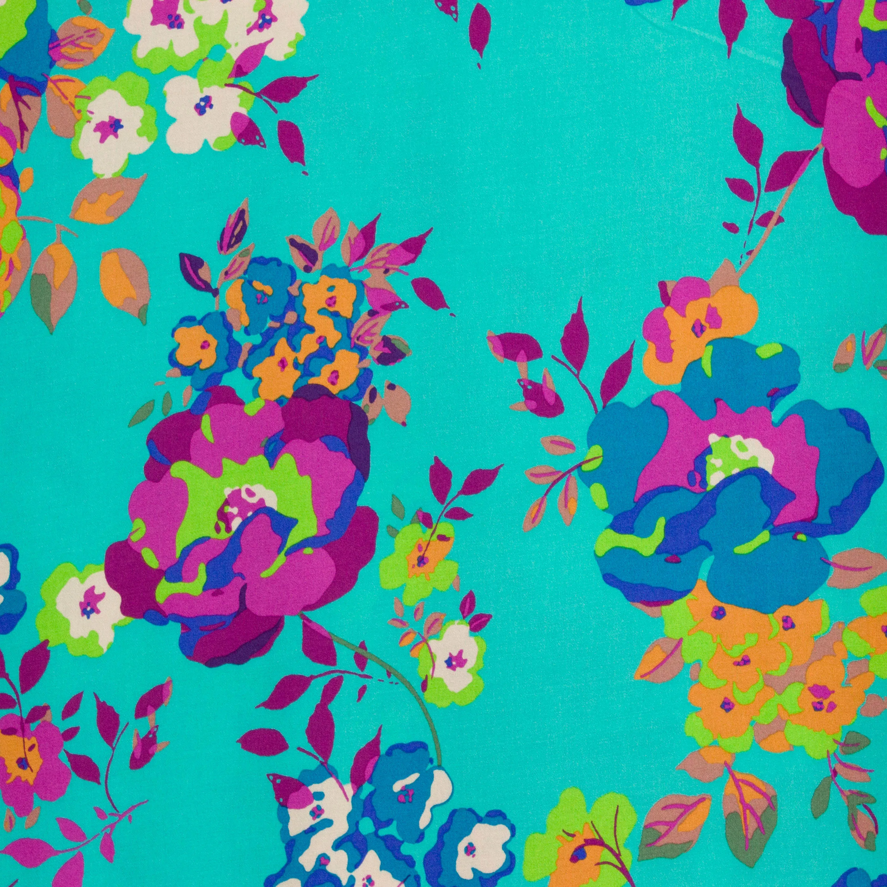 Viscose crêpe turquoise met bloemen - A La Ville