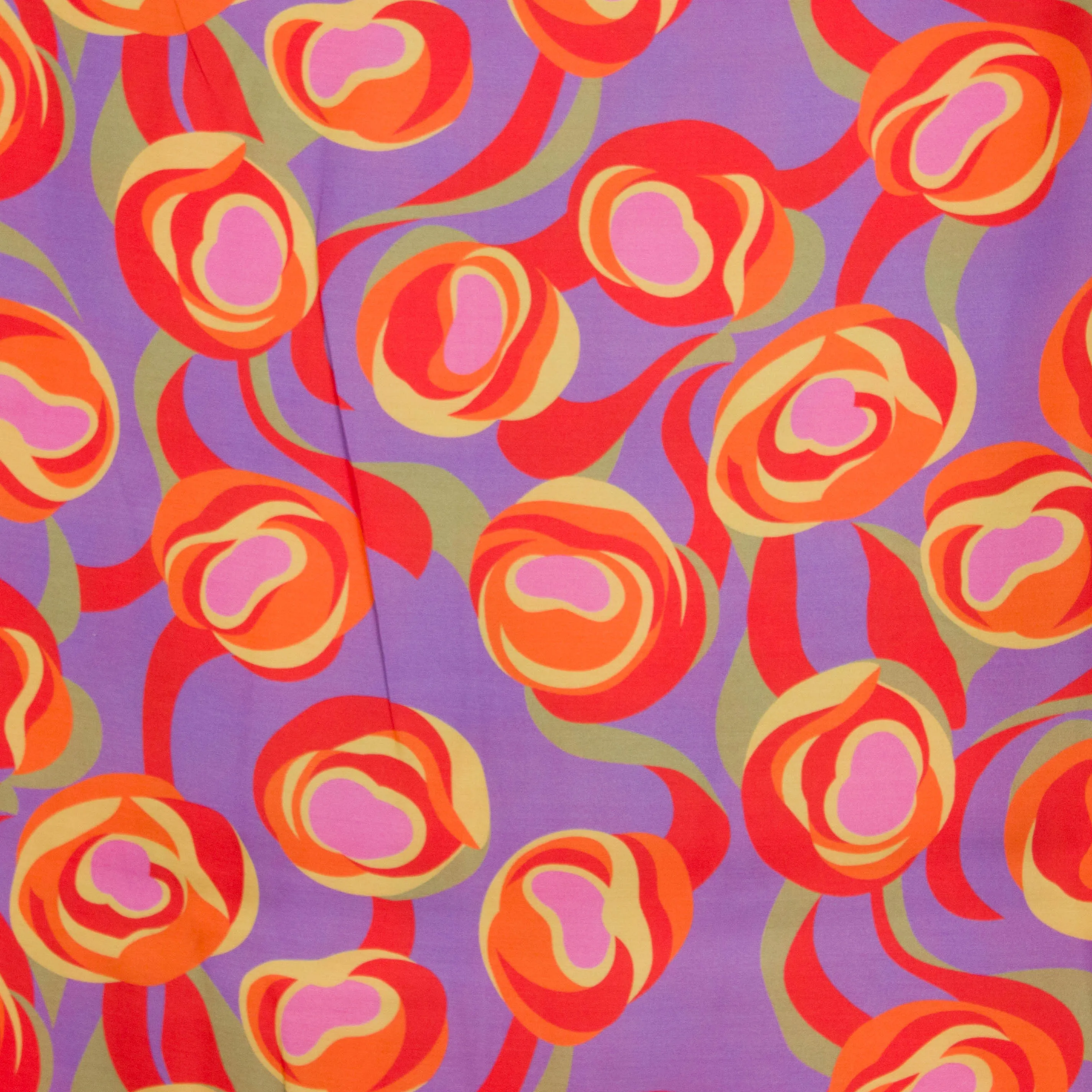 Viscose satijn paars met oranje bloemen