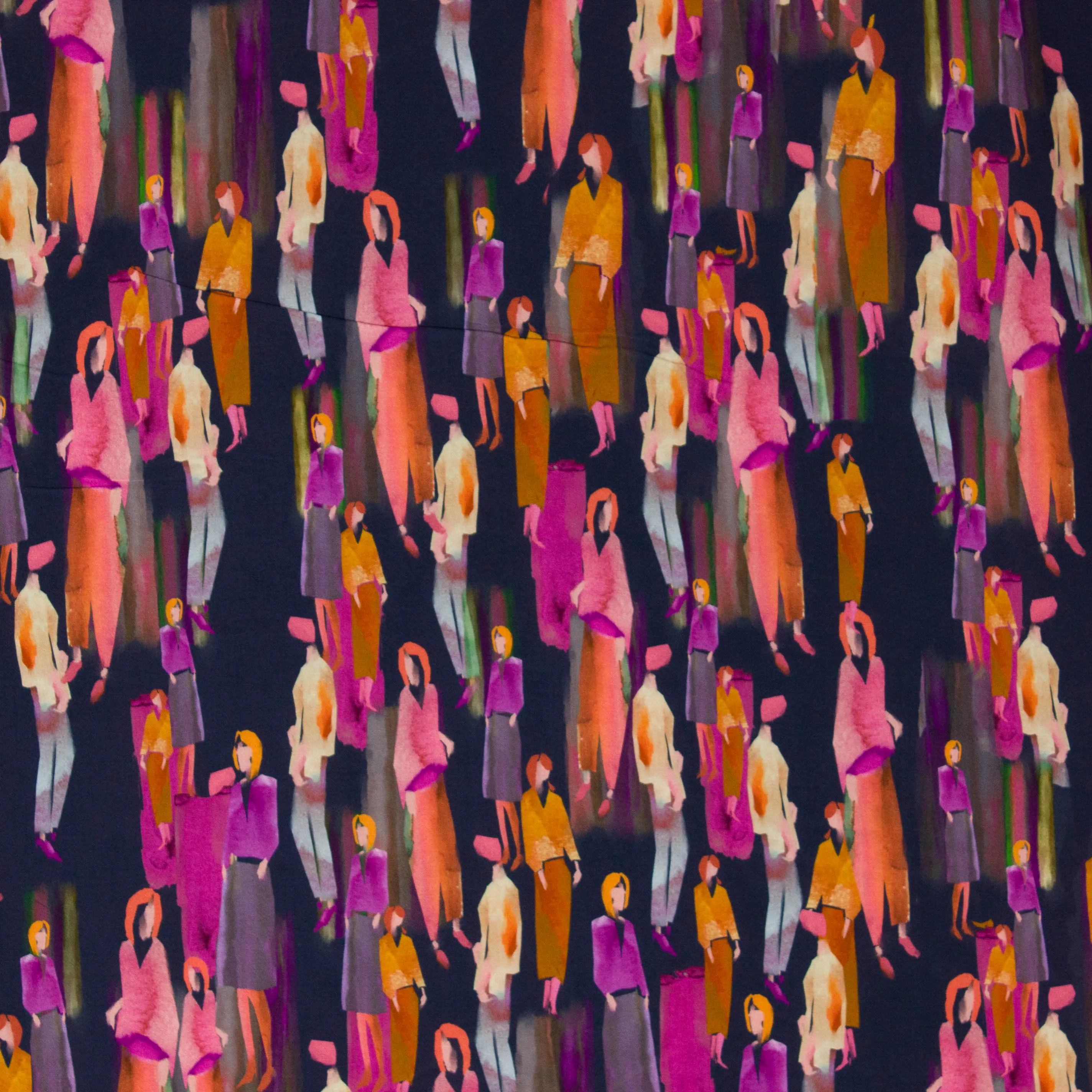 Viscose donker blauwgrijs met abstracte print van figuren aquarel