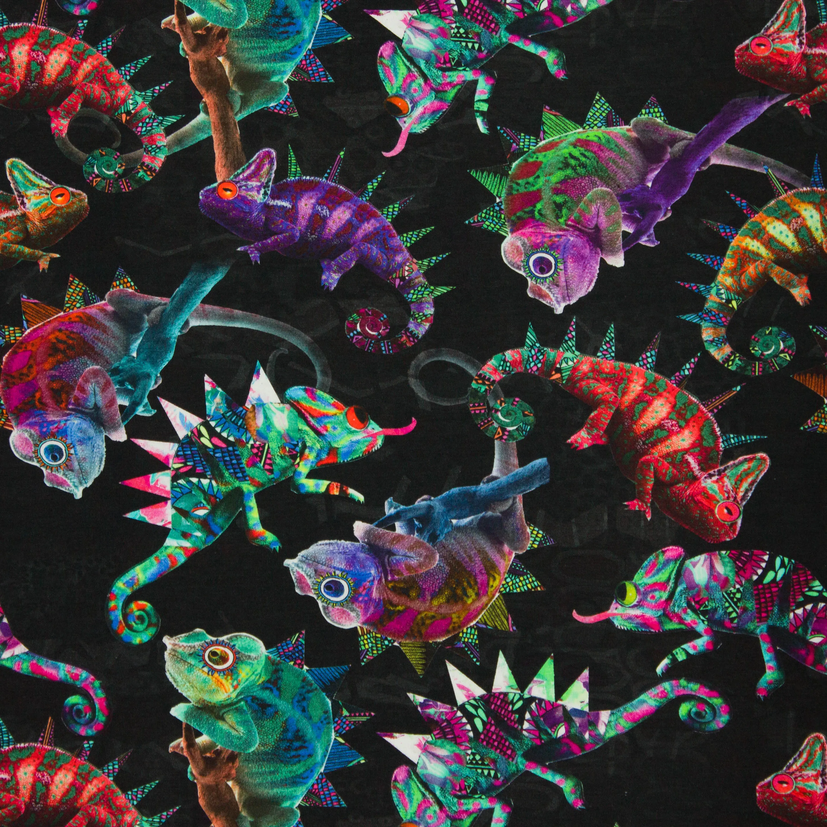Katoen tricot zwart met kameleon print