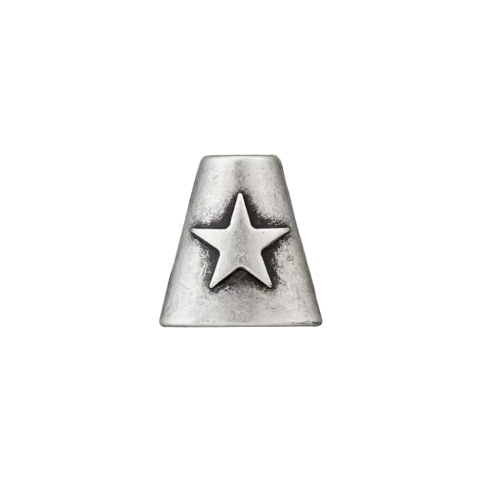 Koord einde metaal 15 mm - oud zilver met ster (opening 4 mm)