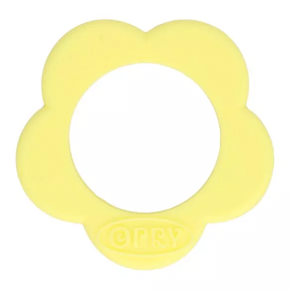 Bijtring bloem silicone van Opry - geel - 40 mm
