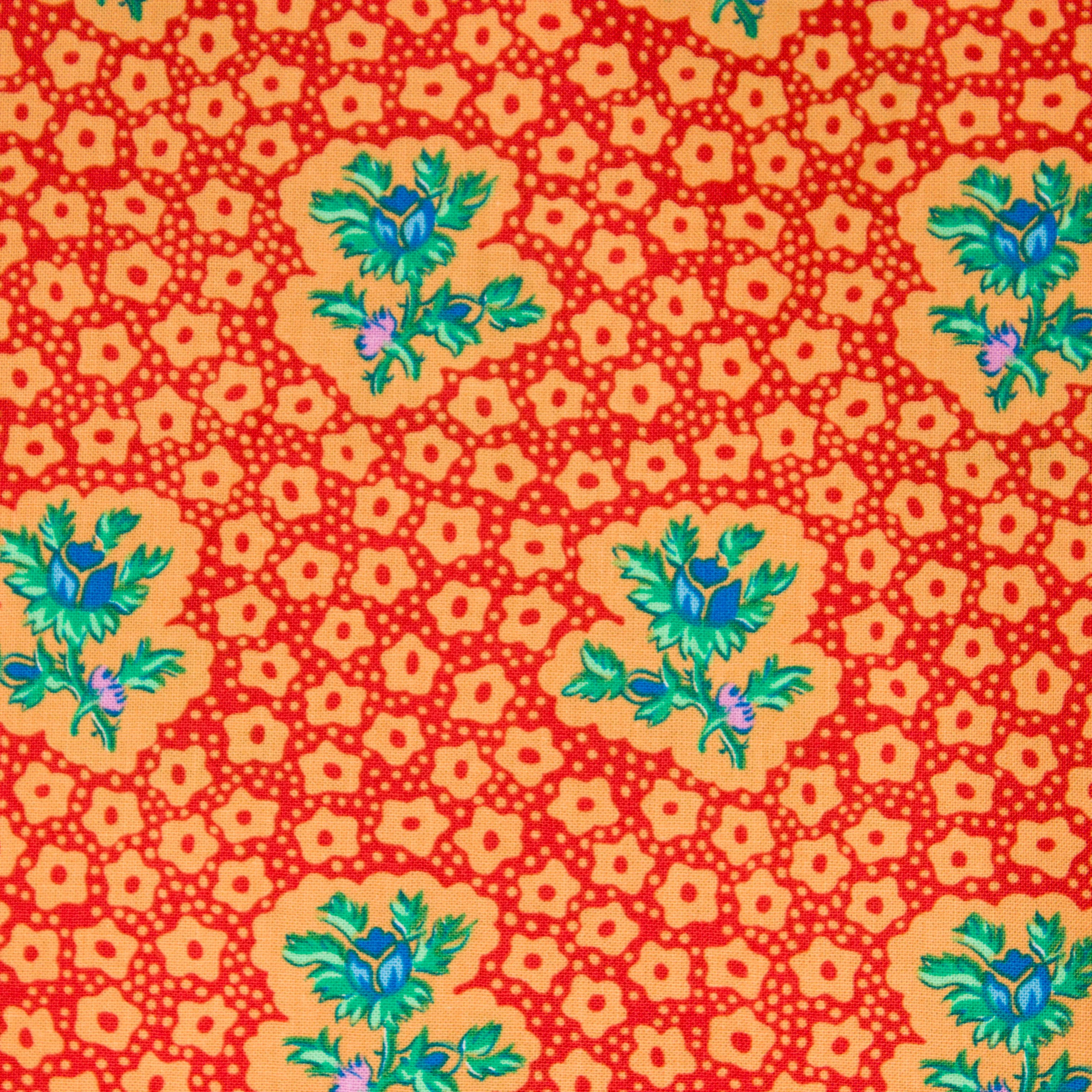 Katoen roest rood met bloemen