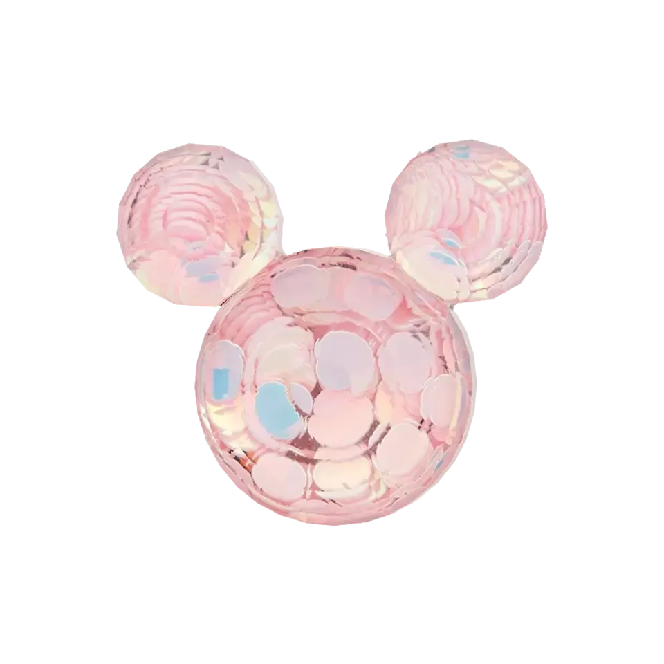 Knoop muis - 20 mm transparant roze met zilveren glitter