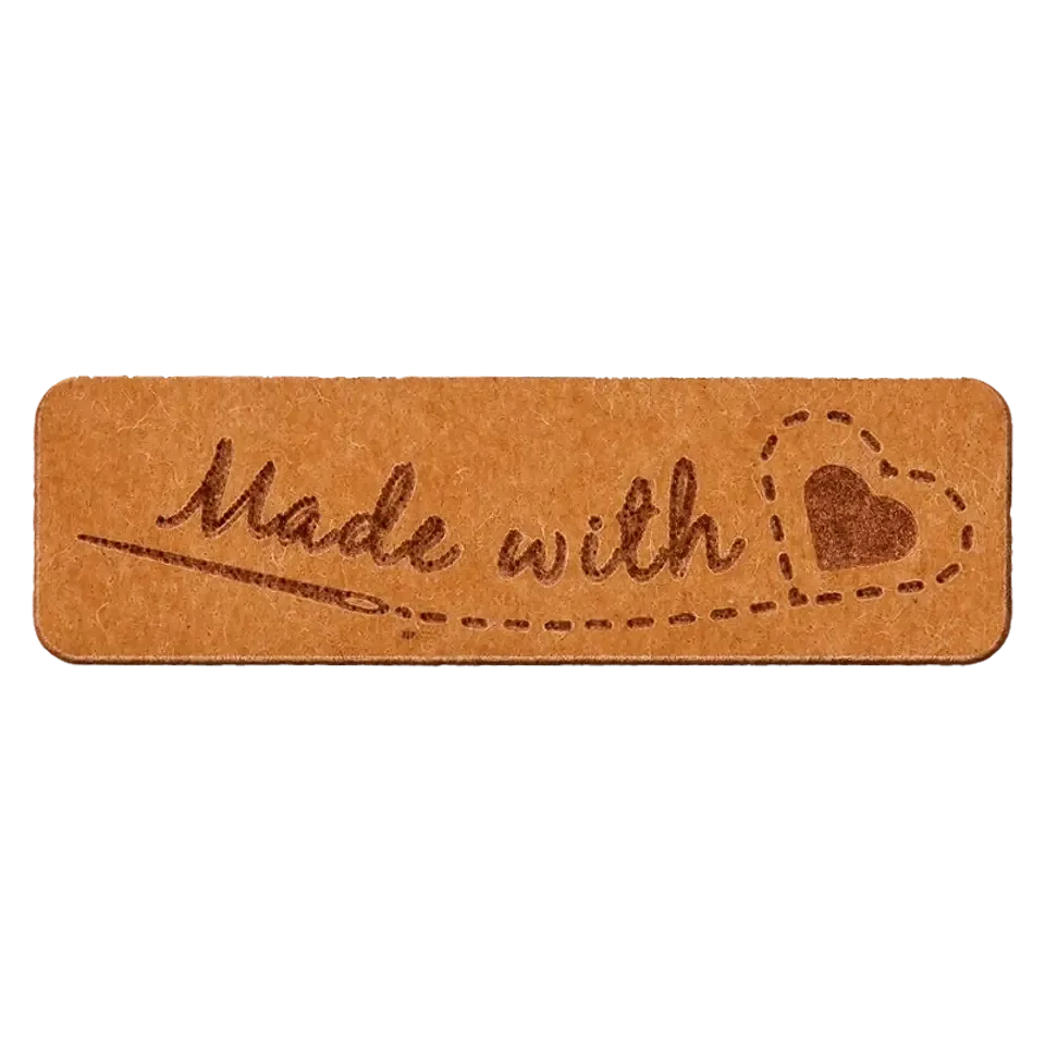 Label 'Made with love' - bruin imitatieleer 40 x 10 mm