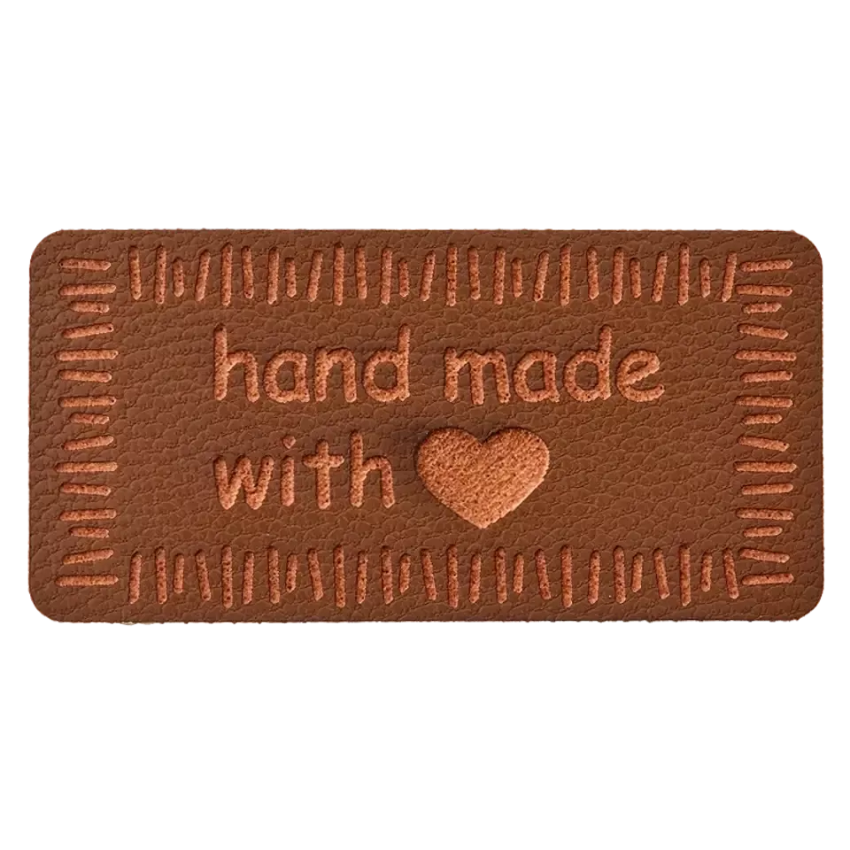 Label 'handmade with love' - bruin imitatieleer 40 x 20 mm