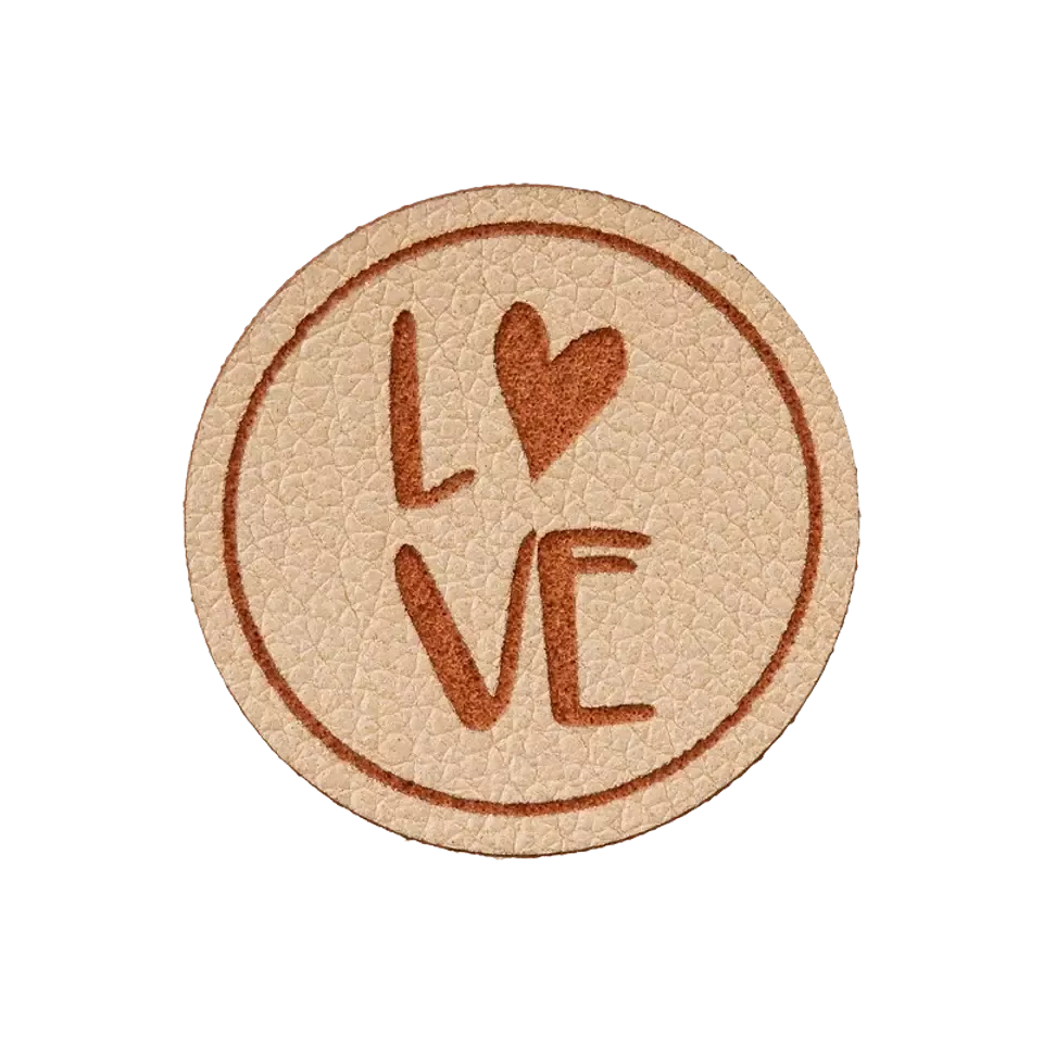 Label 'love' - goud imitatieleer 25 mm rond