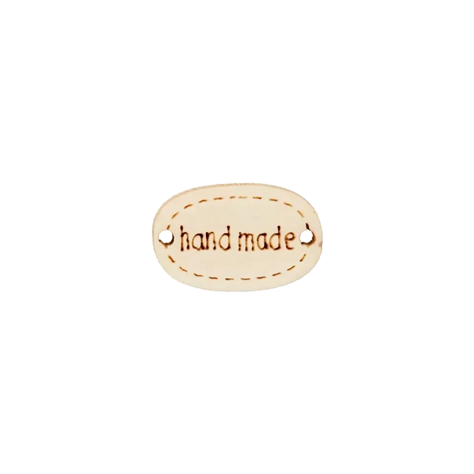 Label 'handmade' - naturel hout 20 mm ovaal
