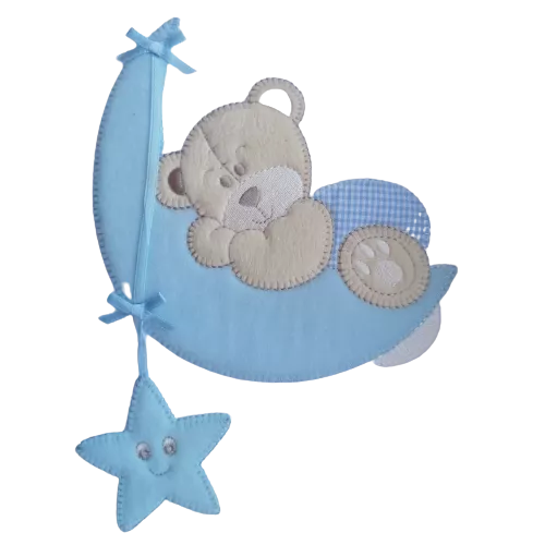 Applicatie - beige beer liggend op een blauwe maan - 23 x 13 cm