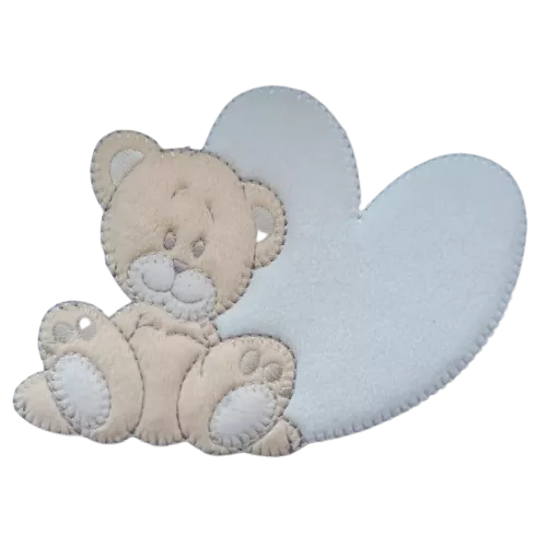 Applicatie - beige beer met wit - 12,5 x 9 cm