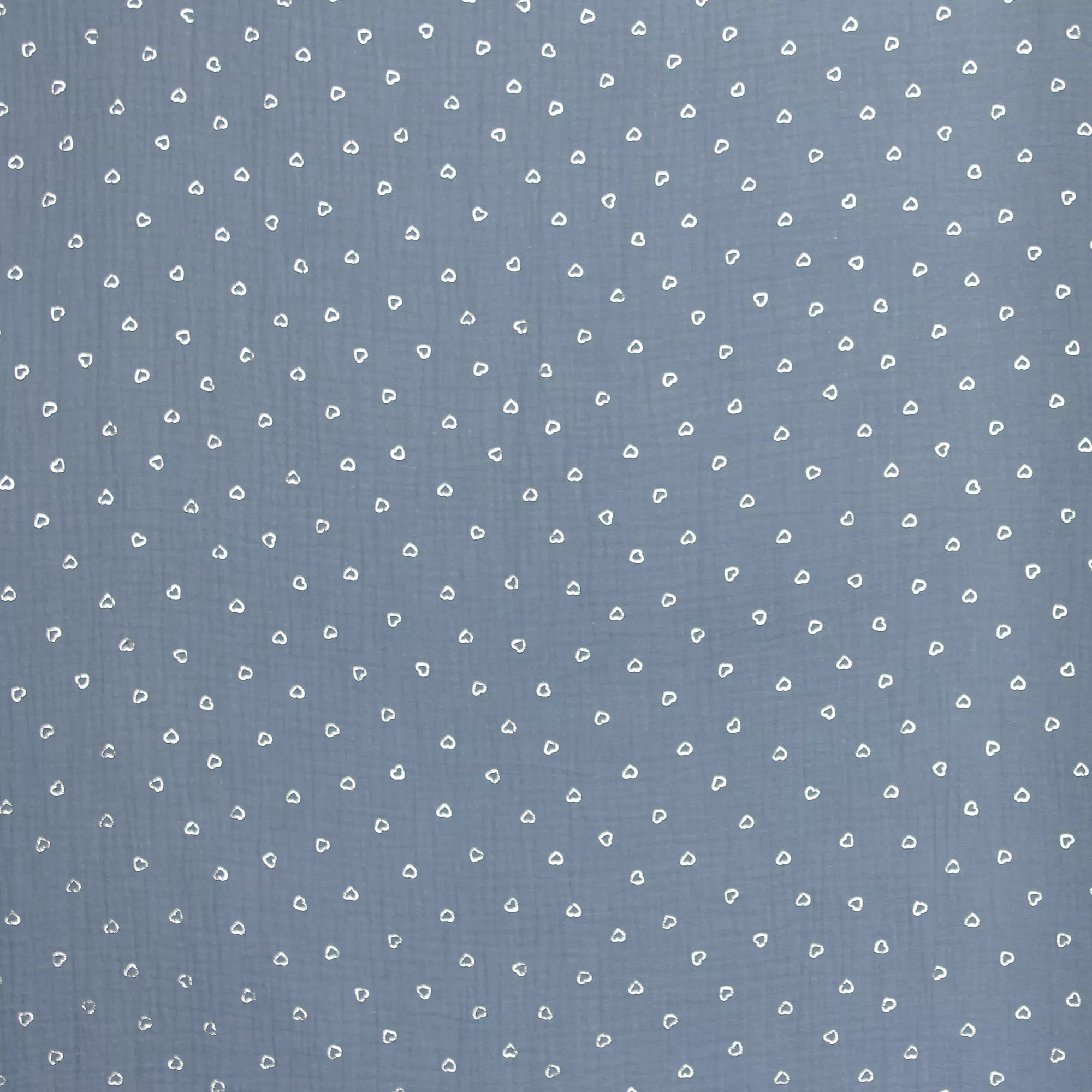 Blauwe double gauze met zilveren hartjes