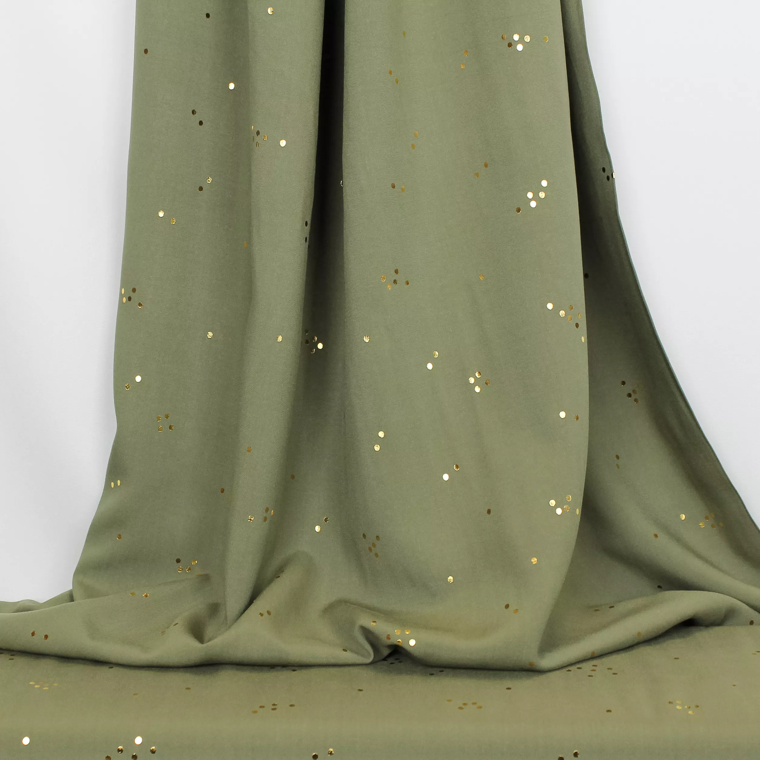 Groene viscose met kleine gouden stipjes