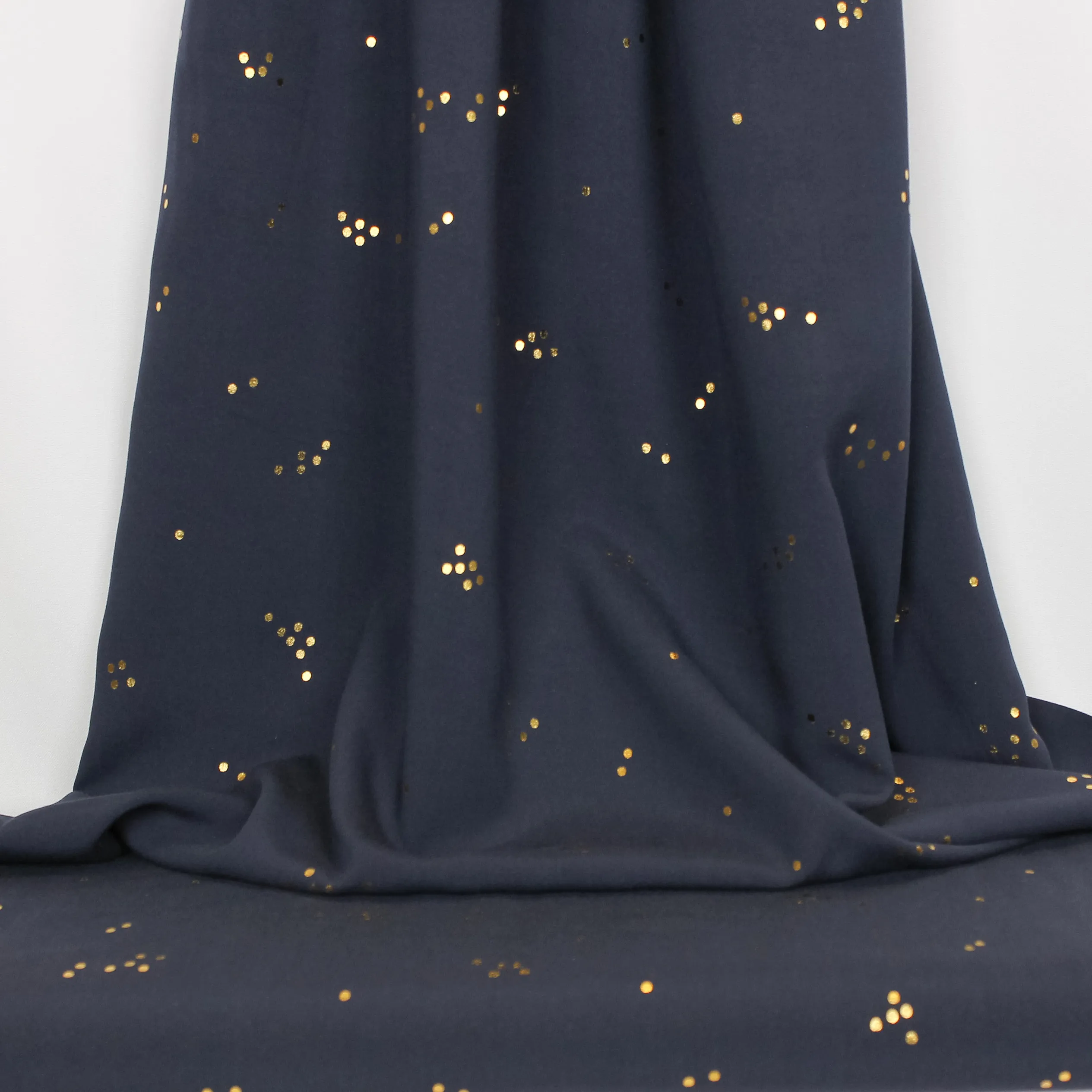 Donkerblauwe viscose met kleine gouden stipjes