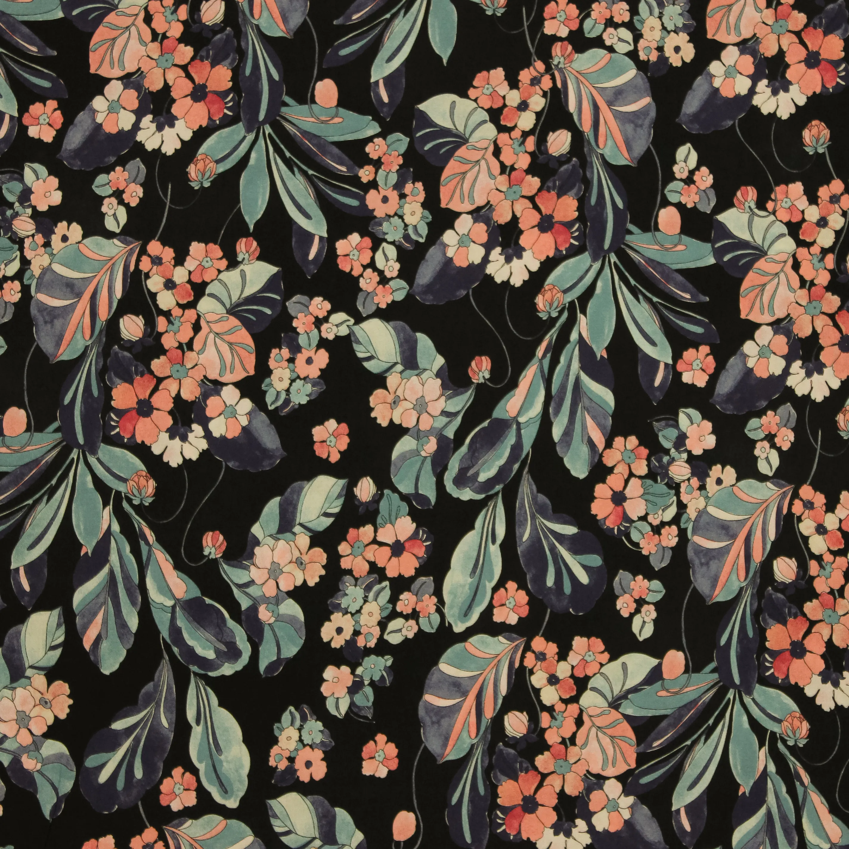Zwarte viscose met oranje bloemen van Atelier Jupe