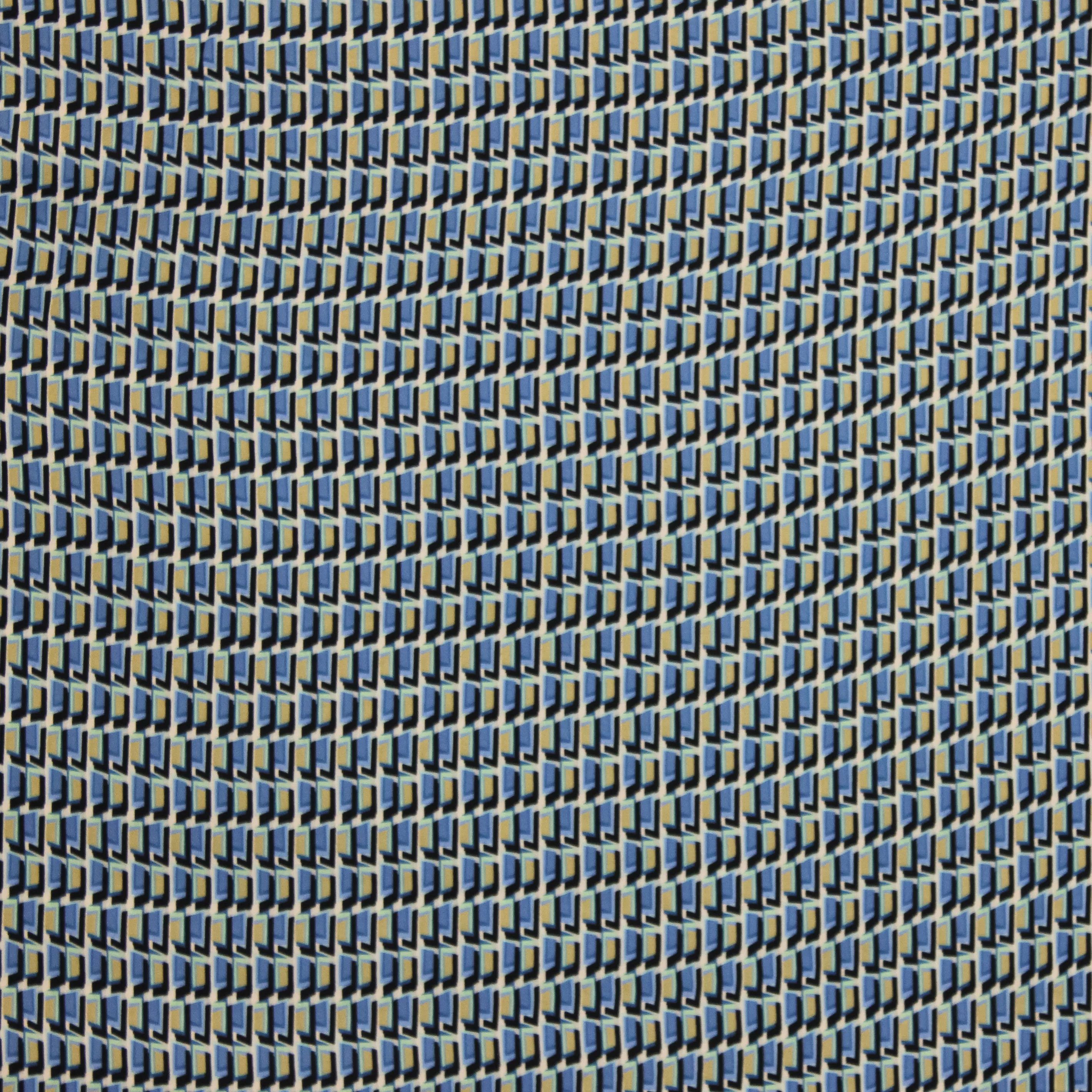 Viscose crêpe met blauw patroon van Alta Moda