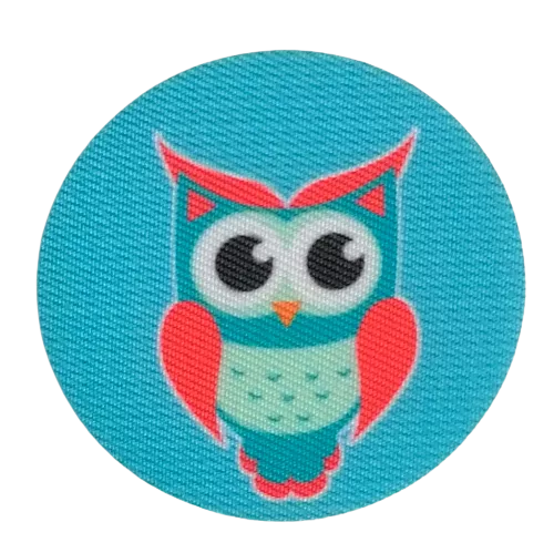 Opstrijkbare applicatie - uil in rood en blauw - 5 cm