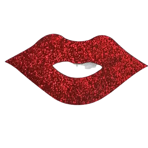 Opstrijkbare applicatie - rode glitter mond / lippen - 6 x 3 cm