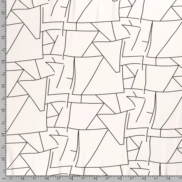 Witte viscose met zwarte abstracte lijnen patroon van Stitched by You