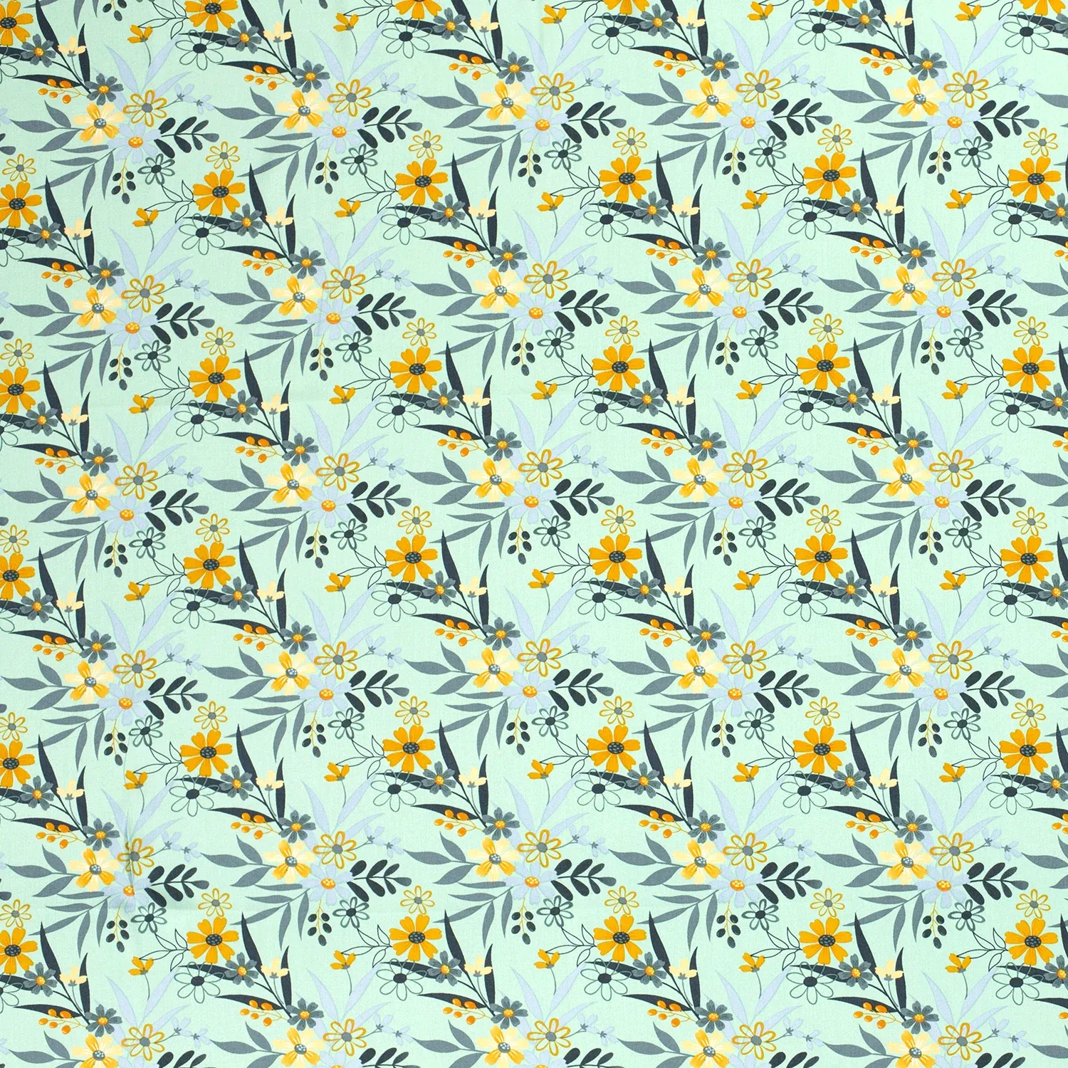 Munt viscose met oker bloemen en bladeren