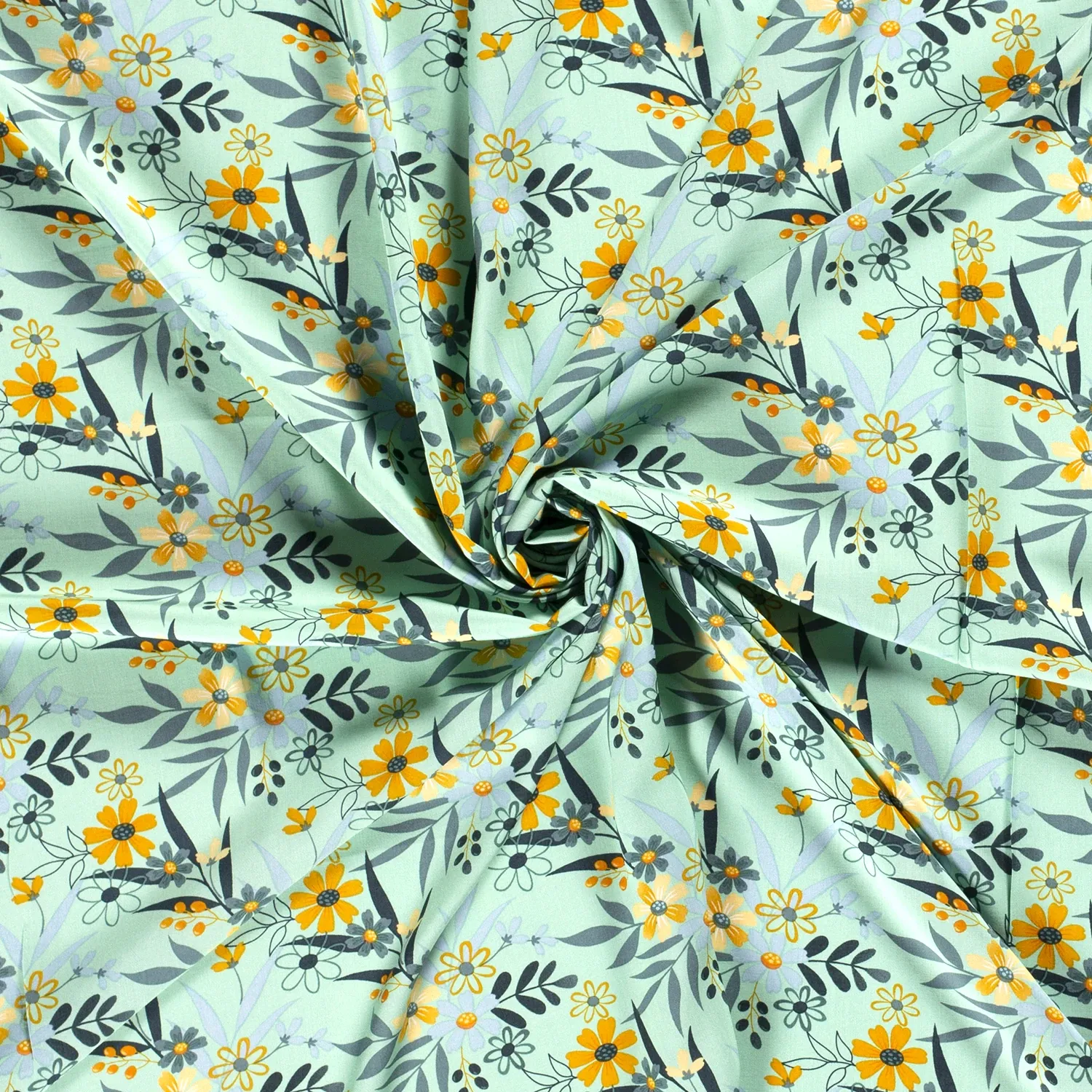 Munt viscose met oker bloemen en bladeren