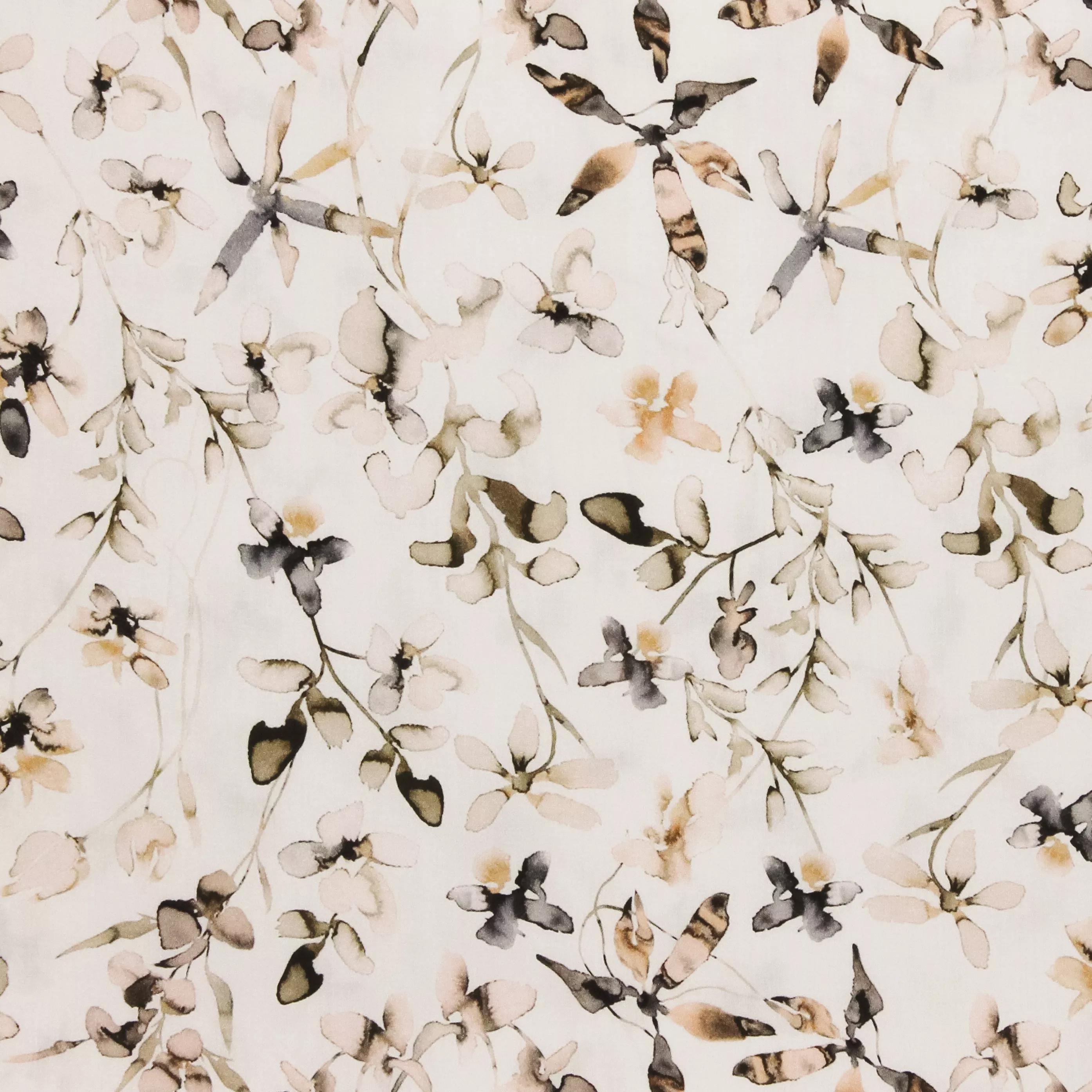 Viscose viscose met bruine bloemen in aquarel - Poppy