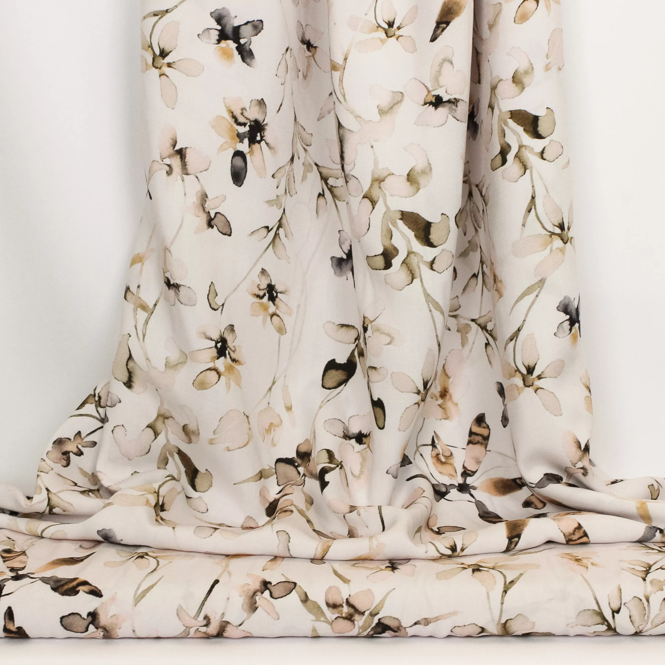 Viscose viscose met bruine bloemen in aquarel - Poppy
