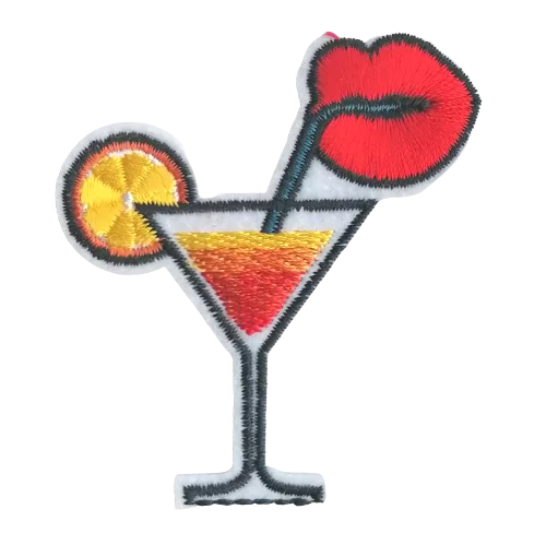 Applicatie - cocktail met sinaasappelschijfje en lippen - 6,5 x 7 cm