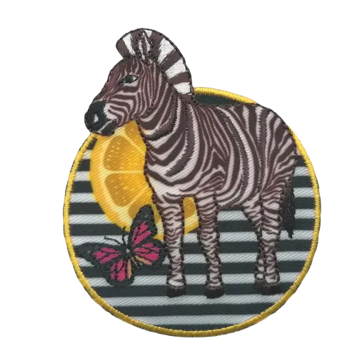 Applicatie - ronde patch met zebra en gestreepte achtergrond - 6 cm