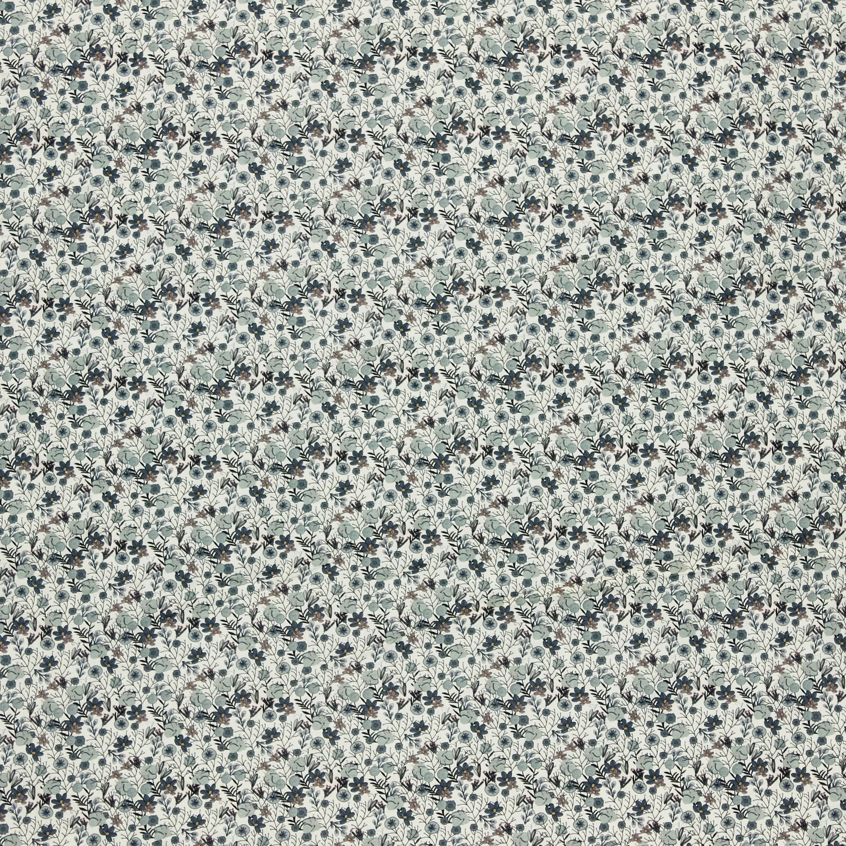 Fijne katoen met grijze en muntkleurige bloemetjes 'Digital flower collection dusty mint grey'
