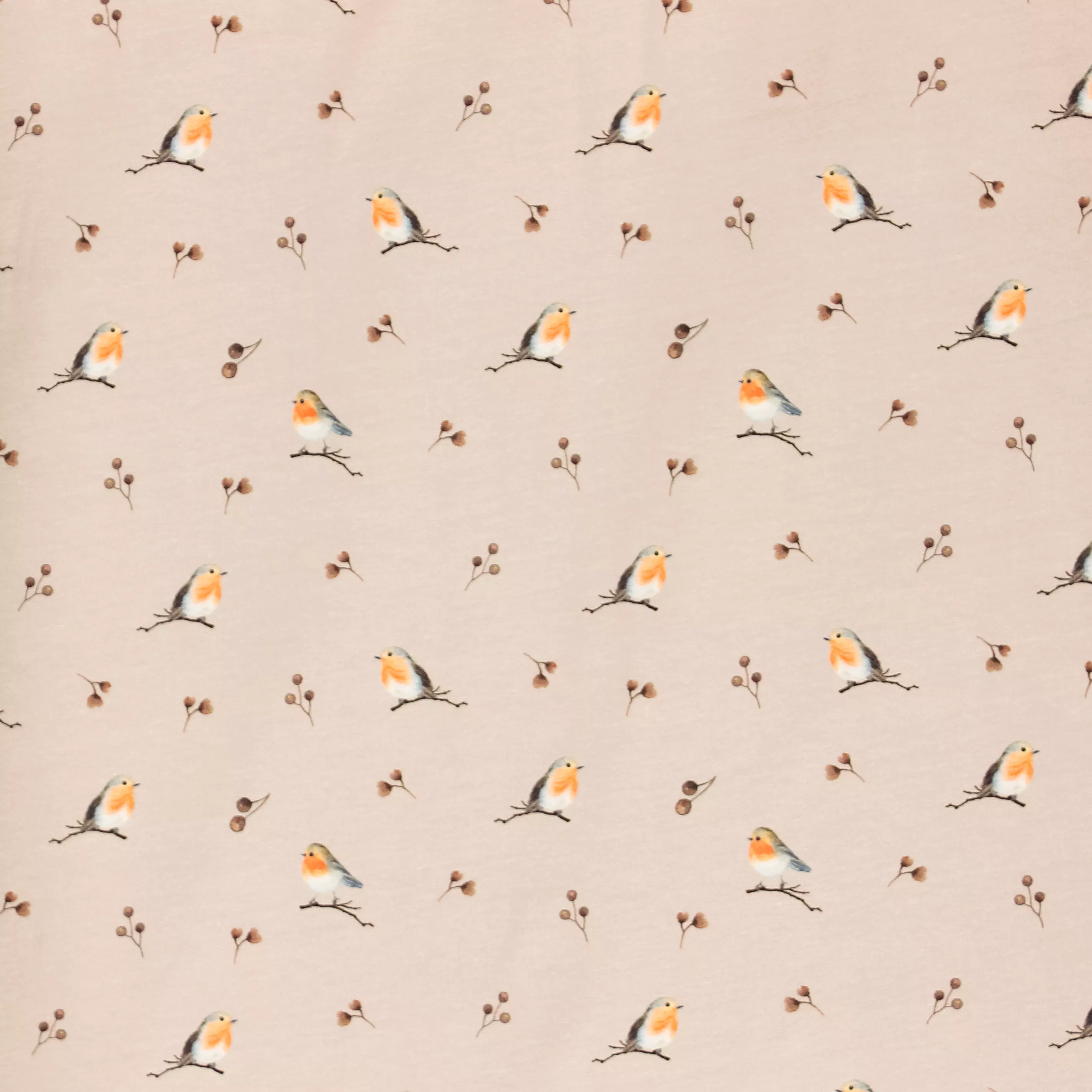 Oud roze tricot met vogeltjes