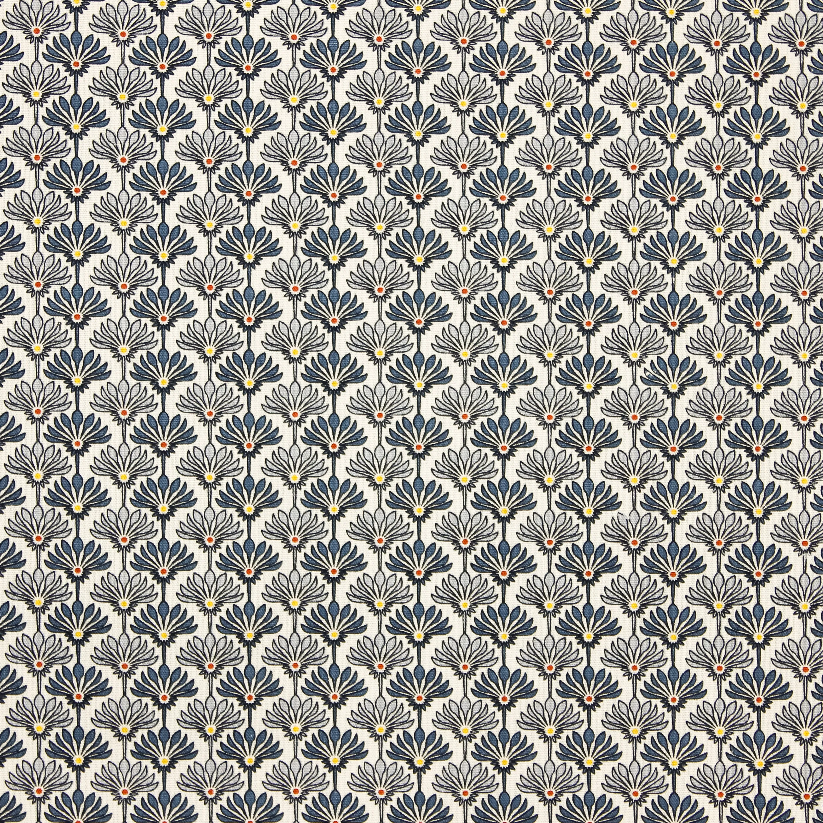 Witte linnen viscose met blauw patroon