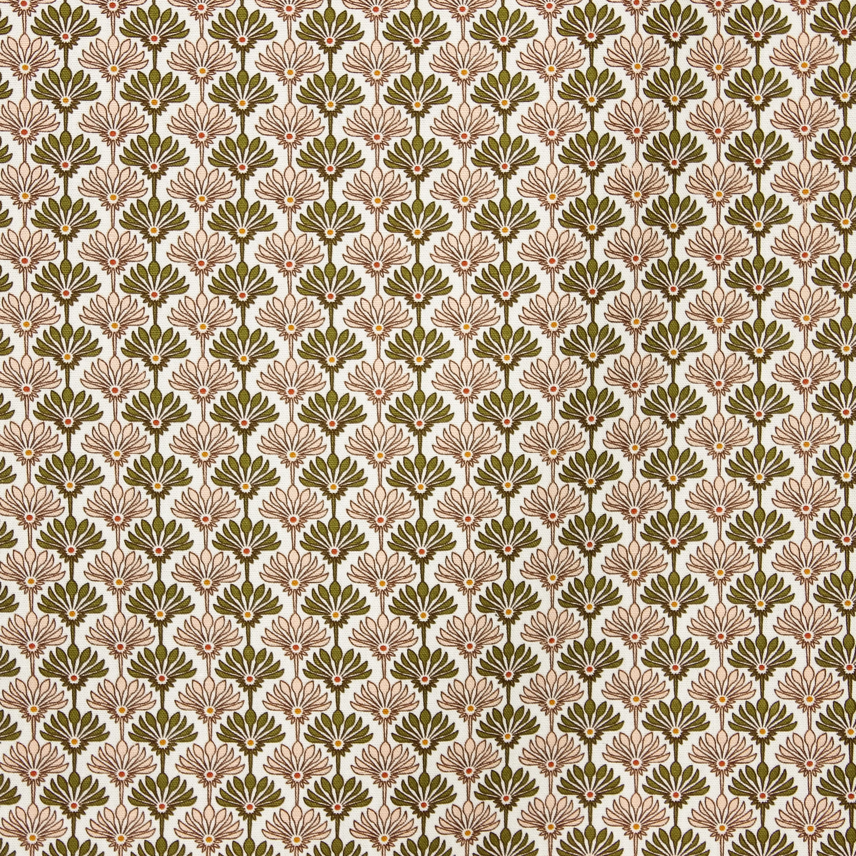 Witte linnen viscose met zalmroze/kaki patroon