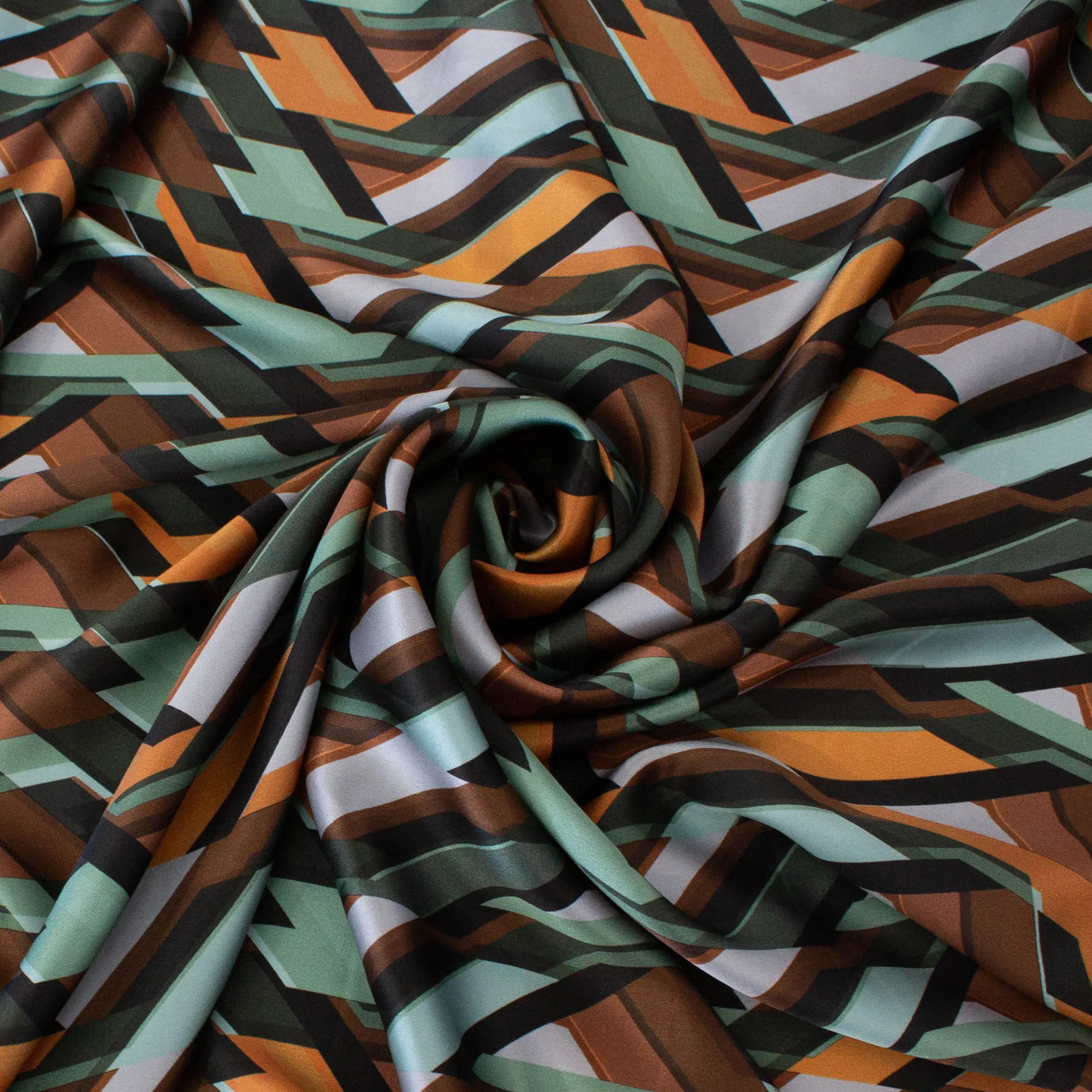 Zijde met groen/bruine abstracte print - Lorré