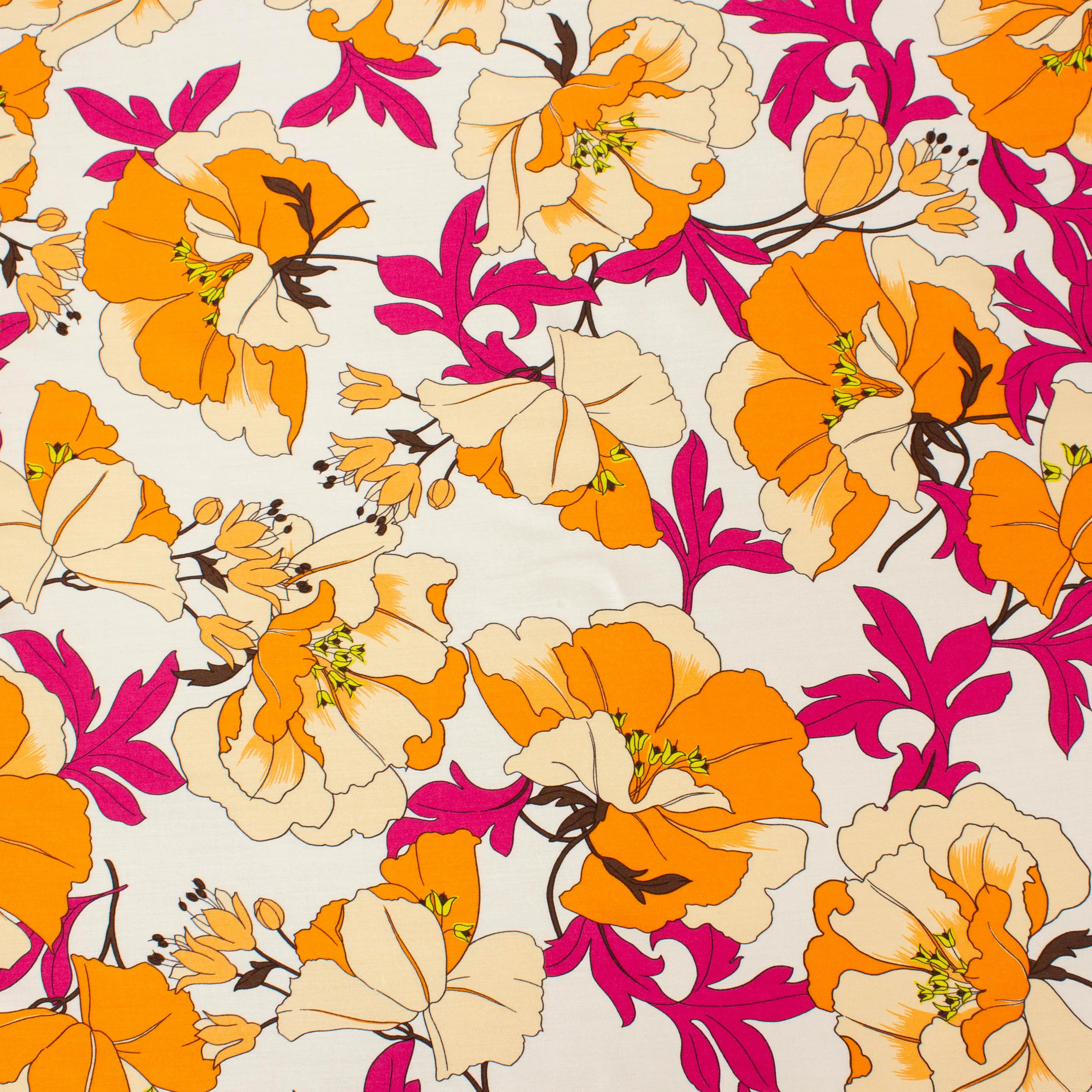 Viscose wit met oranje bloemen - Lorré