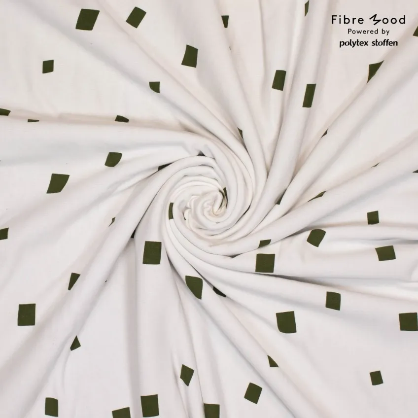 Witte french terry met groen vierkantjes - Fibre Mood