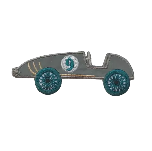 Opstrijkbare applicatie - grijze fluorescerende racewagen - 8,5 x 3 cm