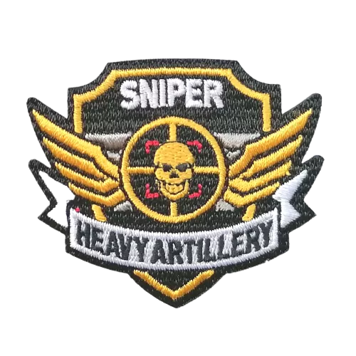 Applicatie - sniper heavy artillery, doodshoofd & wings - 6 x 5 cm