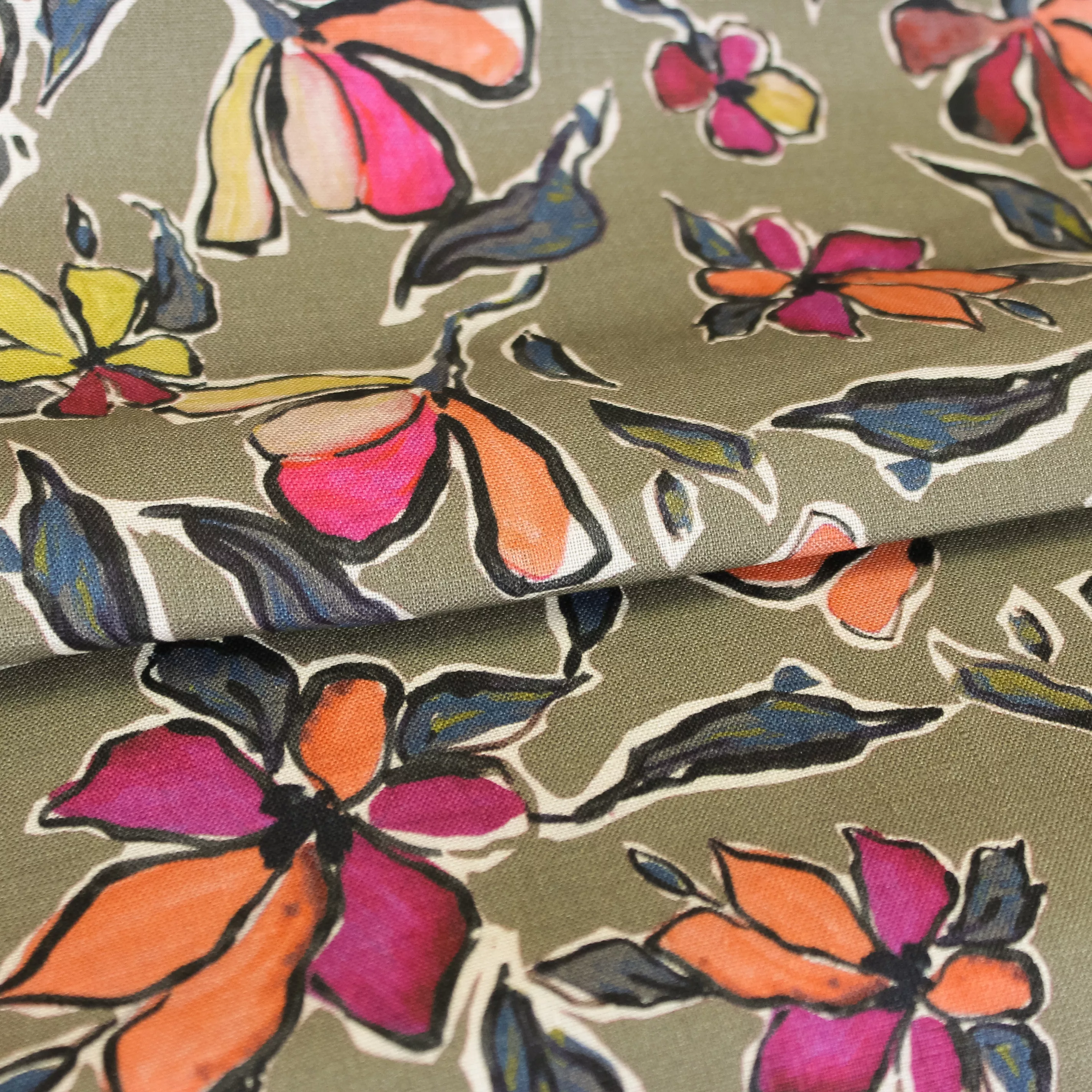 Linnen met bloemen - Taupe- Alta Moda