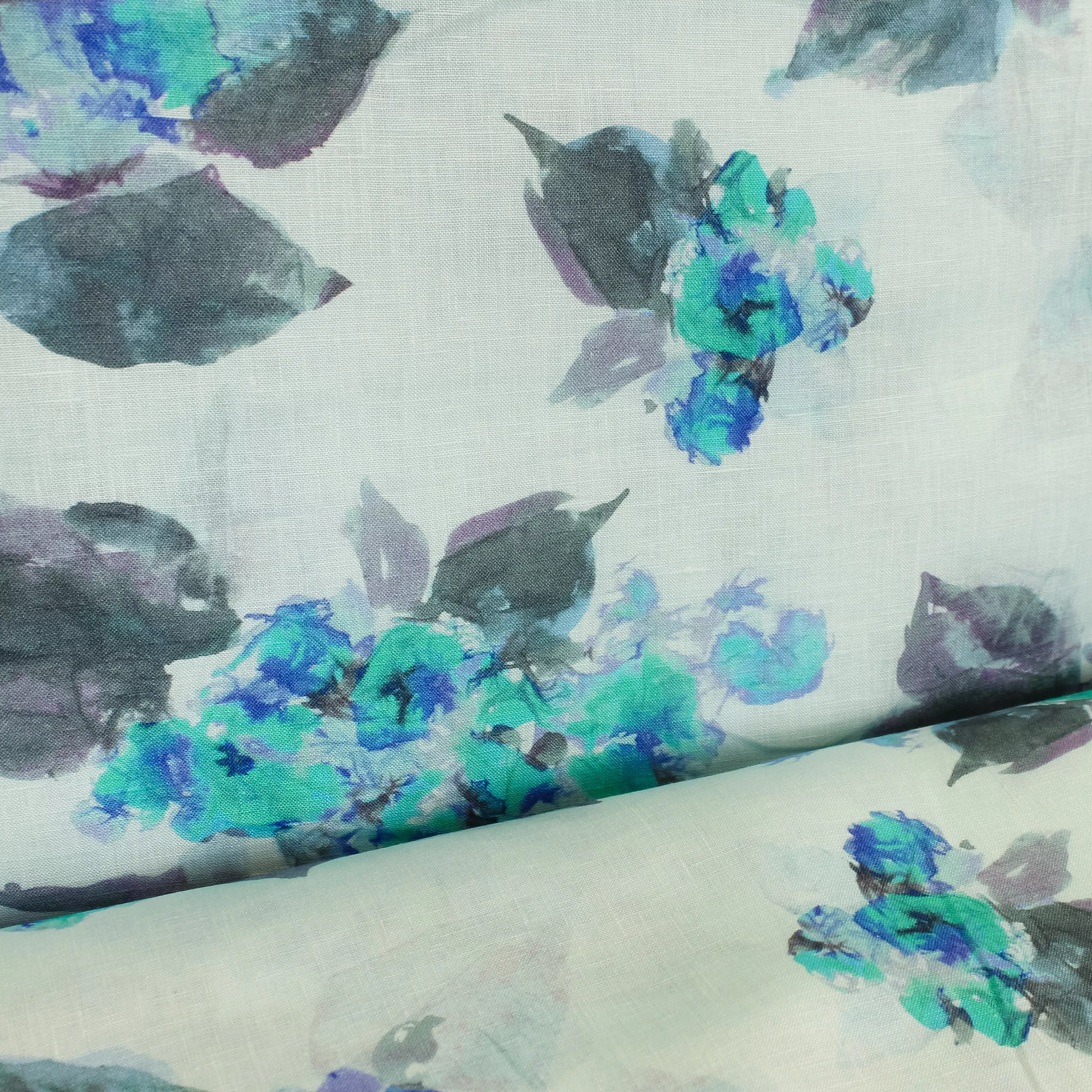 Linnen met abstract geverfde bloemenprint - Blauw - Alta Moda