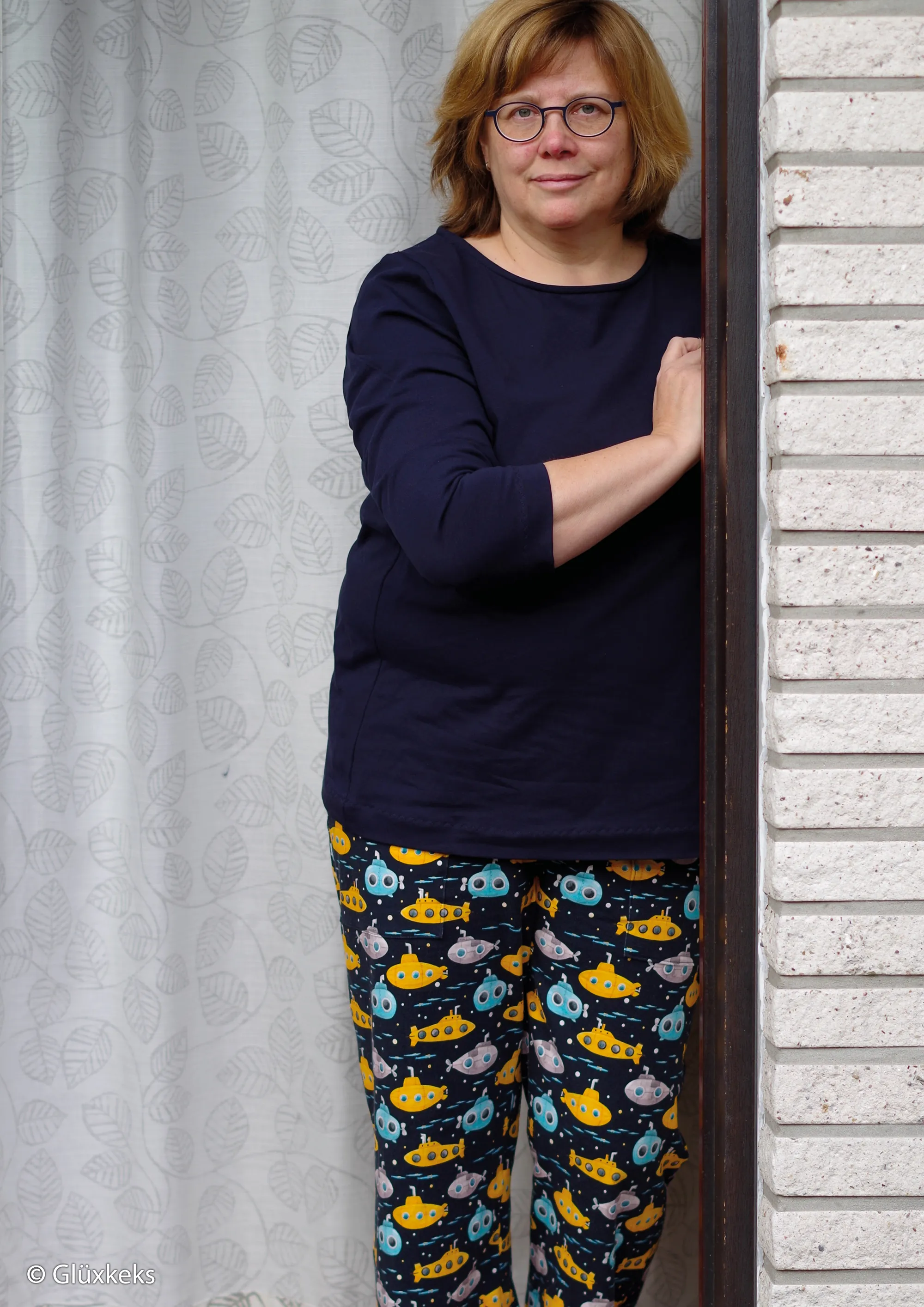 Zwarte tricot met duikboten 'Nora'