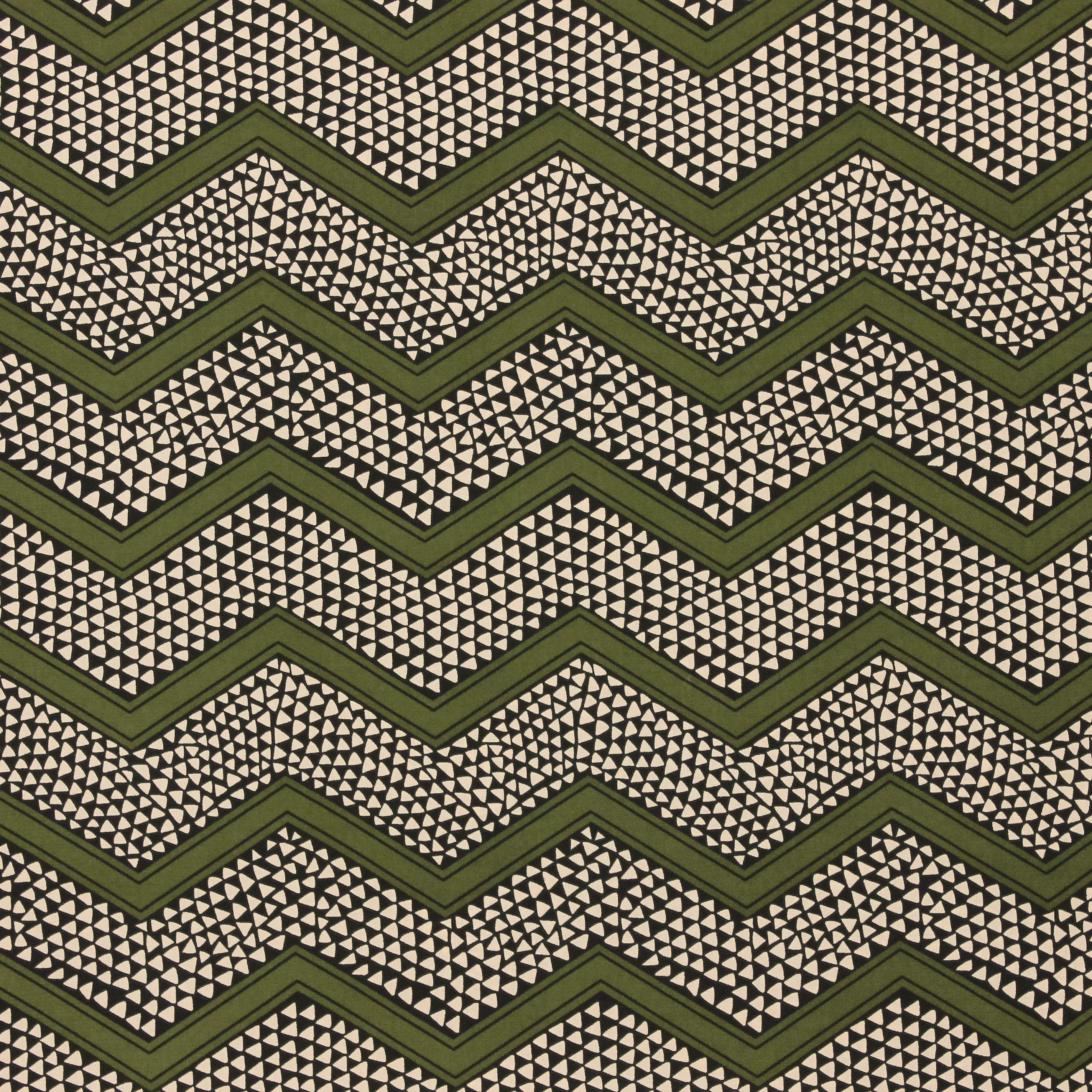 Zwart polyester met kaki zig zag
